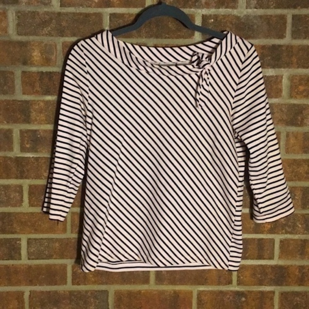 Vintage Black & Cream Diagonal Stripe Bow Blouse